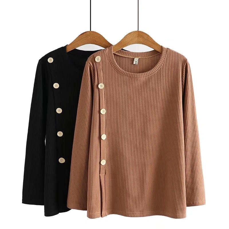 Round Neck Pit Strip Long Sleeve T Shirt