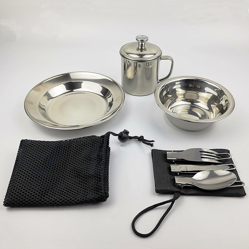 Outdoor Camping Single Stainless Steel Tableware Water Cup Cookware Set