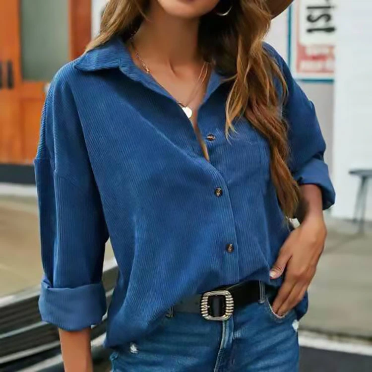 Women's New Lapel Solid Color Long Sleeve Shirt