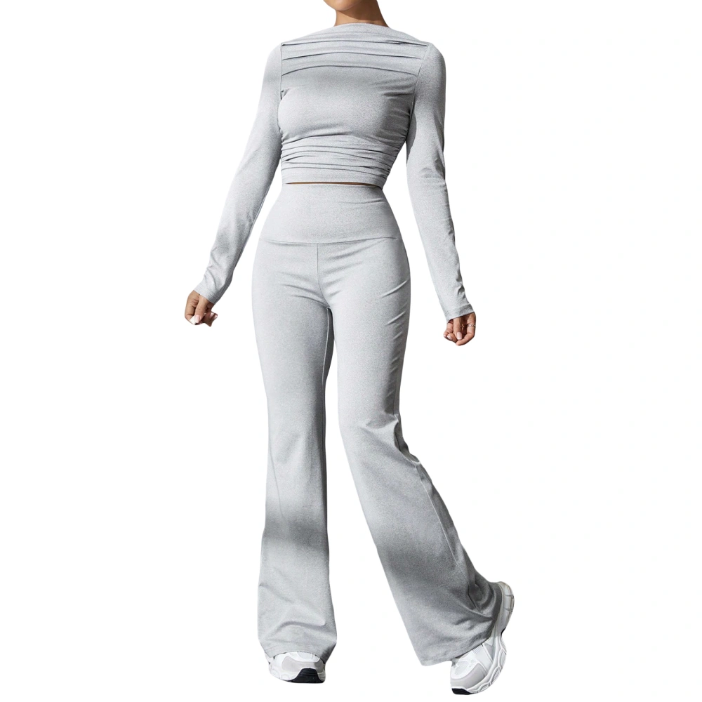 Women Tracksuit Set Long Sleeve Ruched Tops Flared Pants Set Jogger