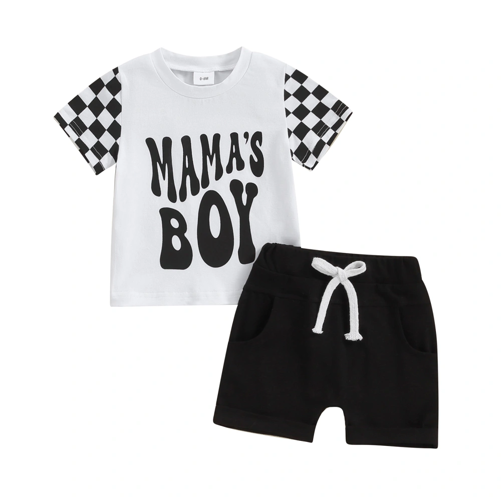 Toddler Boys Summer Outfits Checkerboard Short Sleeve Tops Shorts