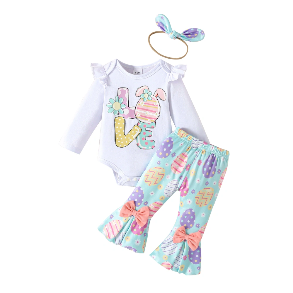 Baby Girls Easter Outfits Letter Print Romper and Egg Pants Headband 