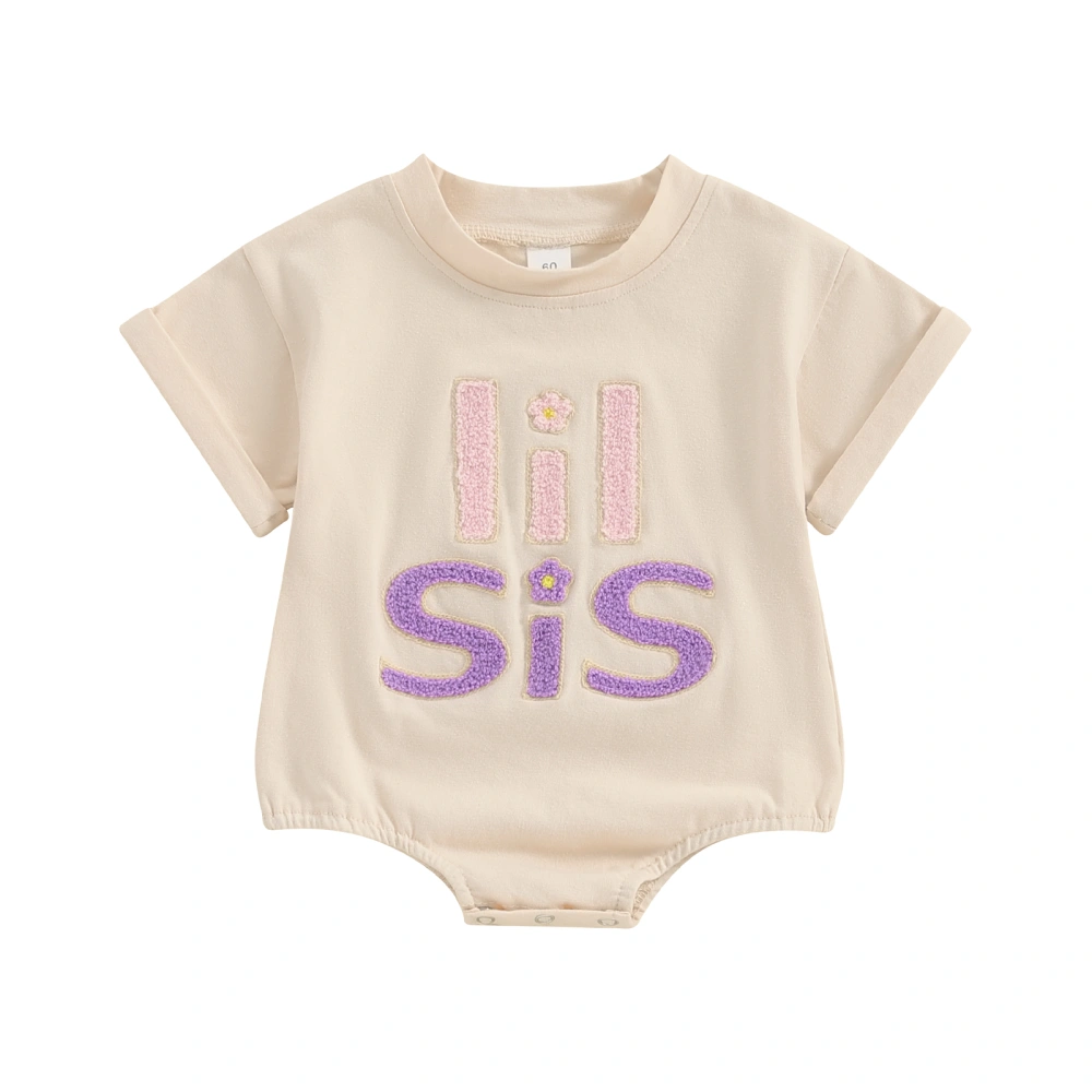 Little Sister Short Sleeve Letter Embroidery Romper for Boys Girls