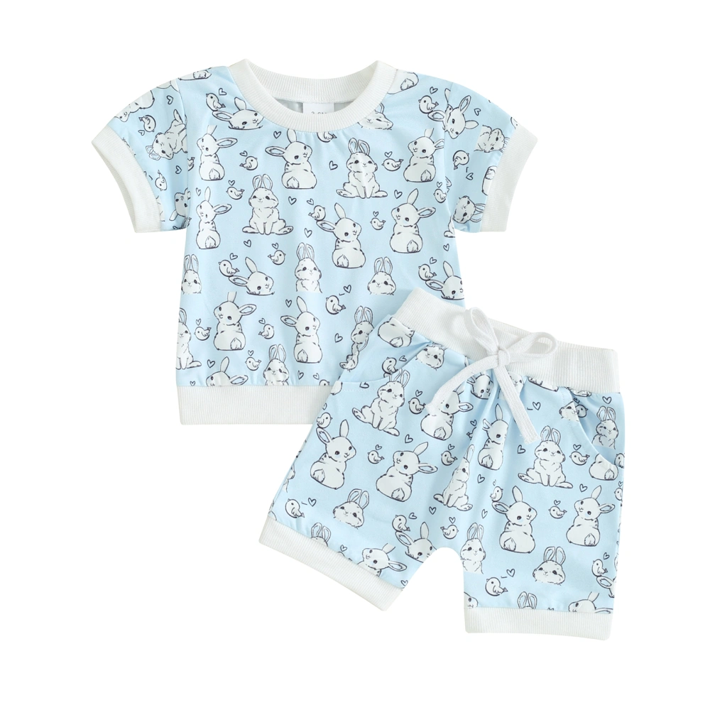 Boy Girl Easter 2Pcs Outfit Bunny Print Short Sleeve T-Shirt Shorts