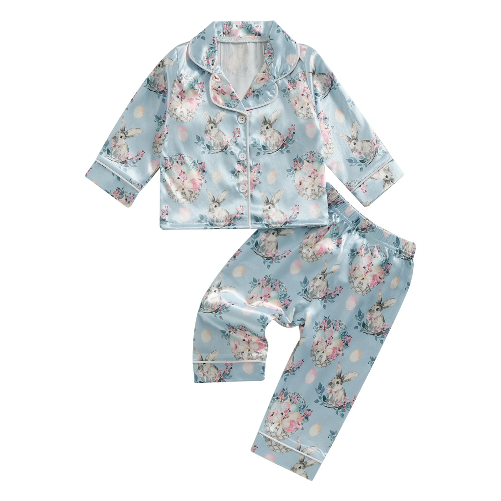 Toddler Easter Pajamas Set Long Sleeve Bunny Print Shirt and Pants