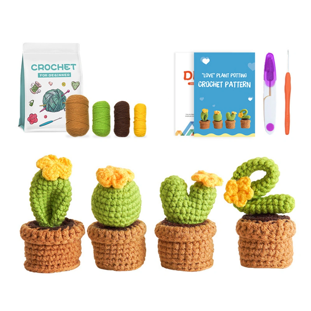 DIY Crochet Potted Plant Kits, Cactus Plant Decor,Hand Made Knit Gifts