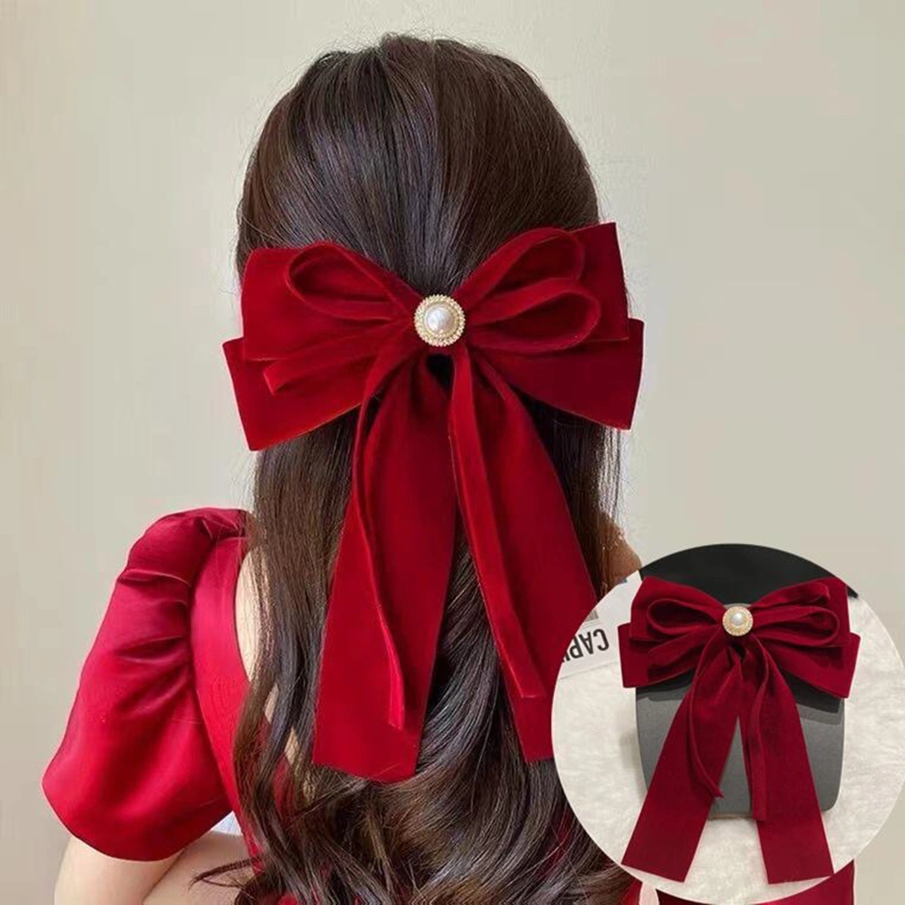 Women Hair Clip, Sweet Bow Pearl Styling Accessories New Year Gift