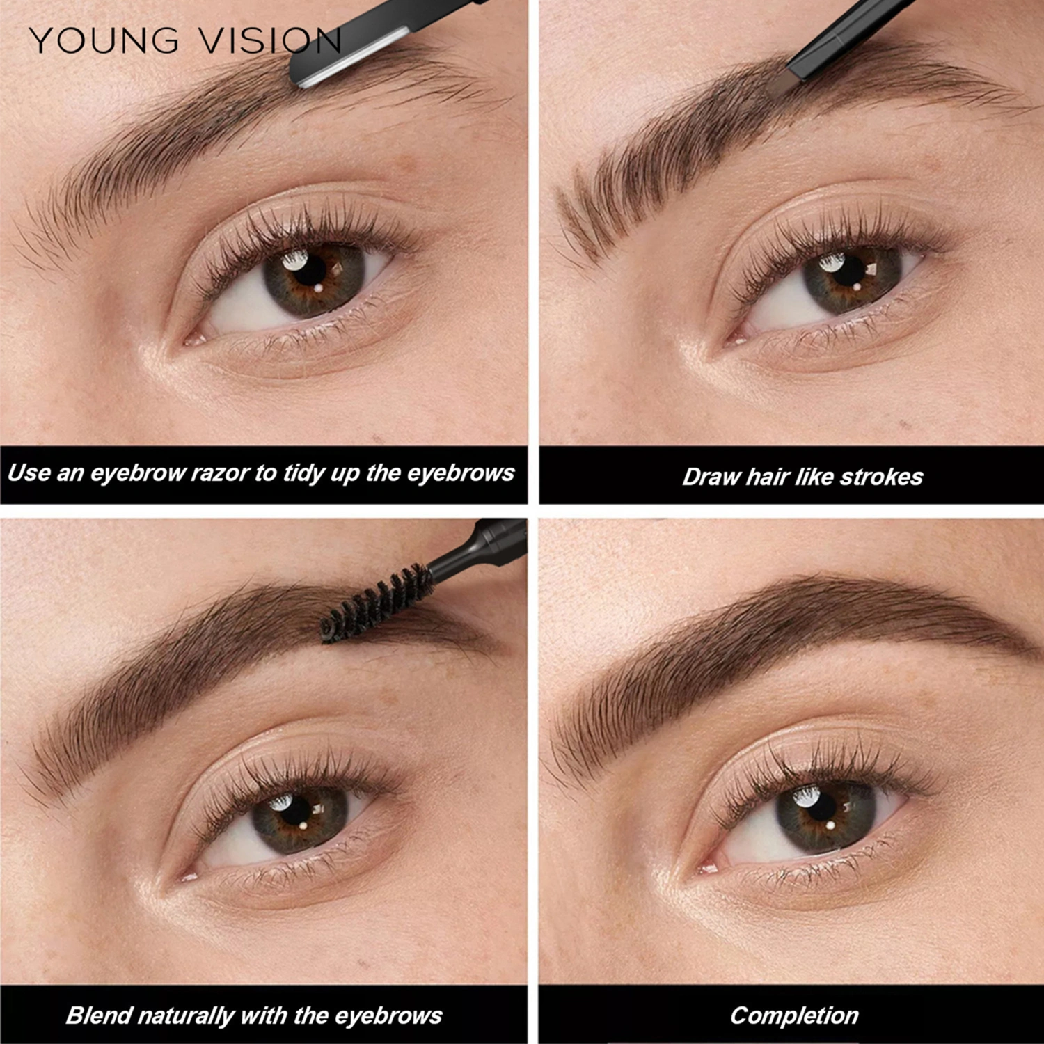 3-in-1 Eyebrow Pencil, Waterproof Natural Eyebrow Pen Brush Razor