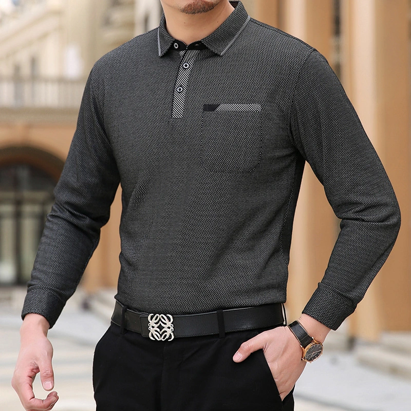 Men's Long Sleeve T-shirt Bottoming Shirt Solid Color Collar Top