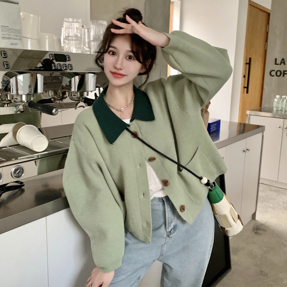 Ladies Retro Soft Waxy Long-sleeved Sweater Cardigan Jacket