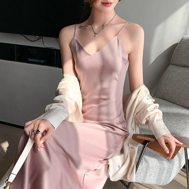 Women's Fashion Inner Solid Color Suspender Dress