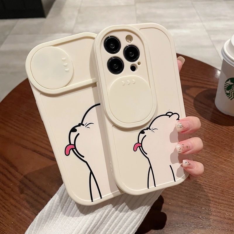 Sliding Window Phone Case Material Suitable Protective Cover Cartoon Painted Tongue-sticking Bear