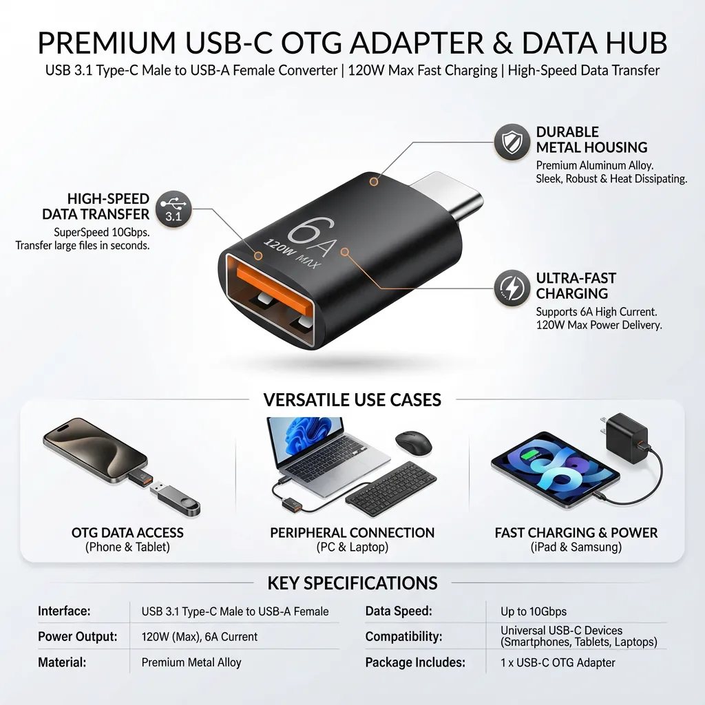 USB 3.1 Type C Male Converter USB-C OTG Adapter,Data Transfer