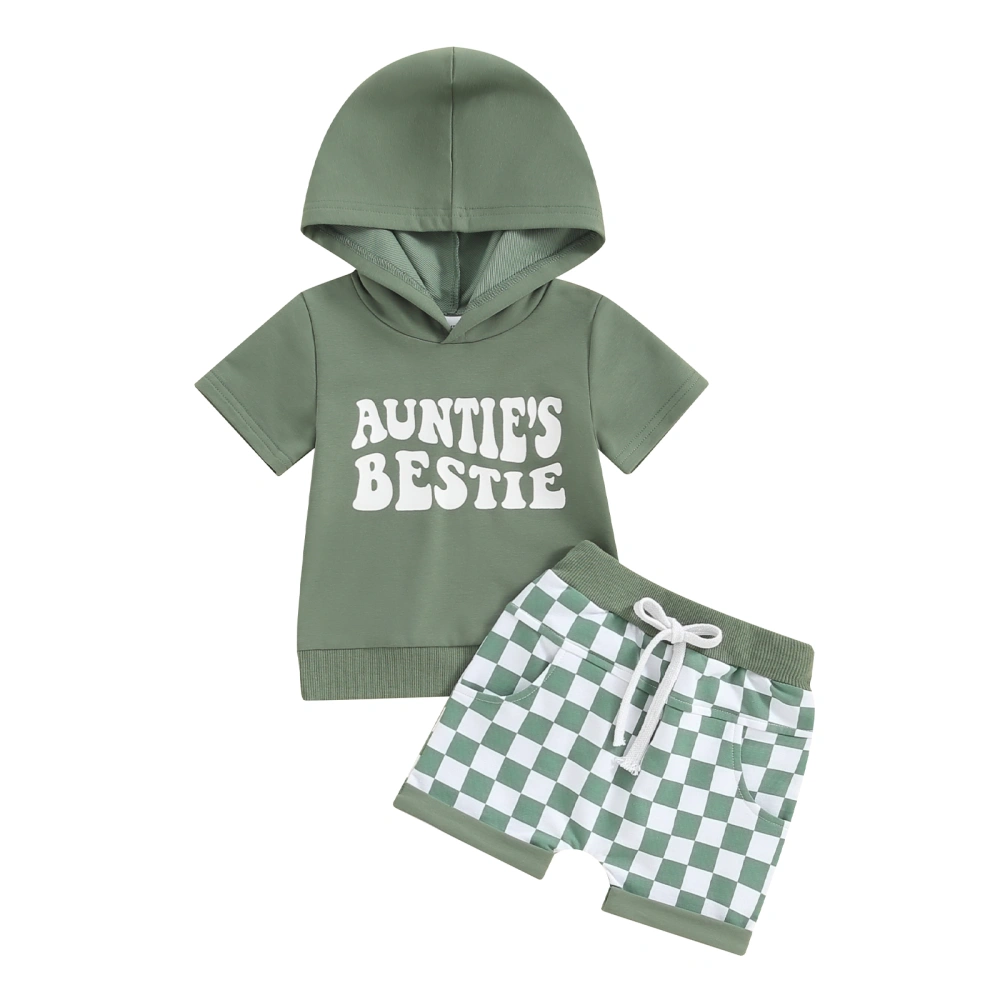 Baby Boy Summer Outfits Short Sleeve Hooded Tops + Checkerboard Shorts