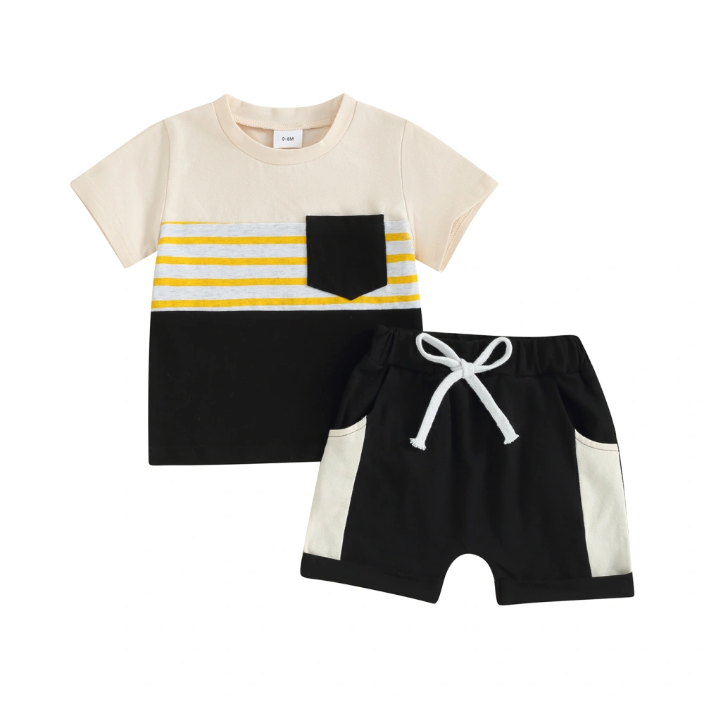 Baby Boy Summer Outfits Short Sleeve Striped Tops + Pocket Shorts