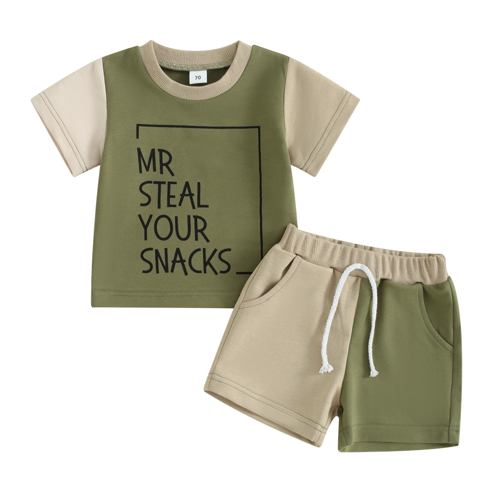 Boy Summer Set, Round Neck Short Sleeve Tops + Contrast Color Shorts 