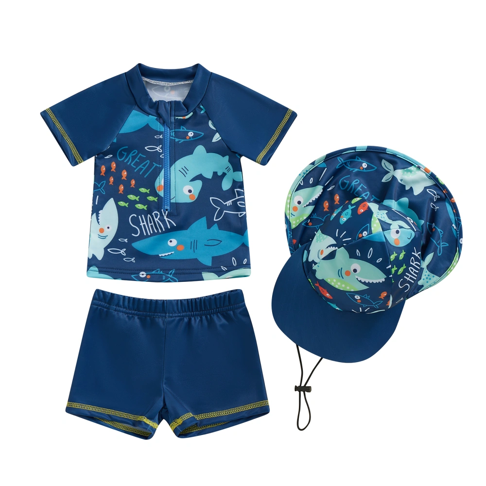 Baby Boys Rash Guard Set, Shark Dolphin Print Top with Shorts Hat