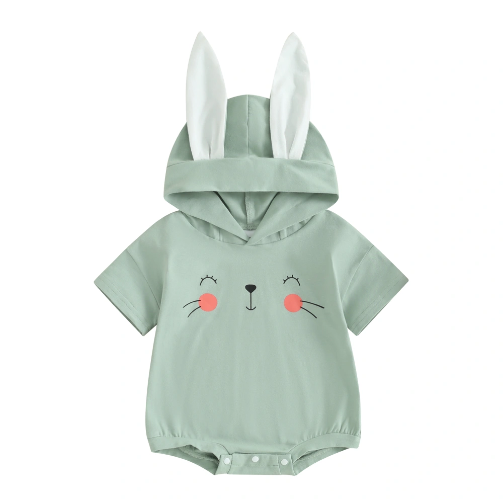 Girls and Boys Cute Short Sleeve 3D Rabbit Ear Hooded Romper 