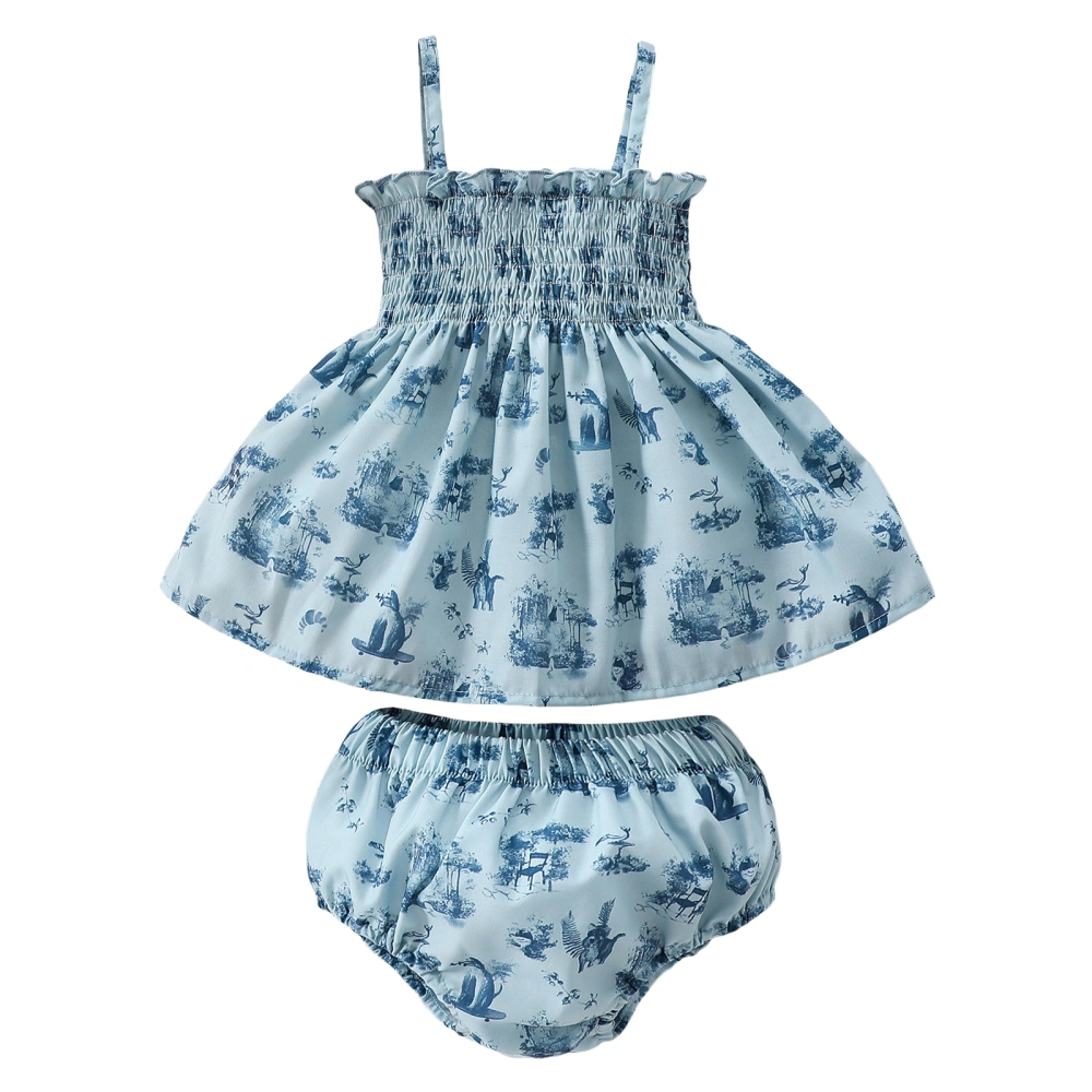 Baby Girls Shorts Set, Animal Print Sleeveless Pleated Camisole Shorts