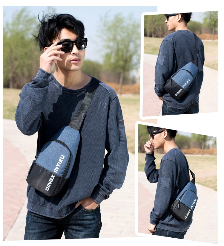 Contrast Stitching Mens Casual Sports Waterproof Chest Bag- Deep Blue