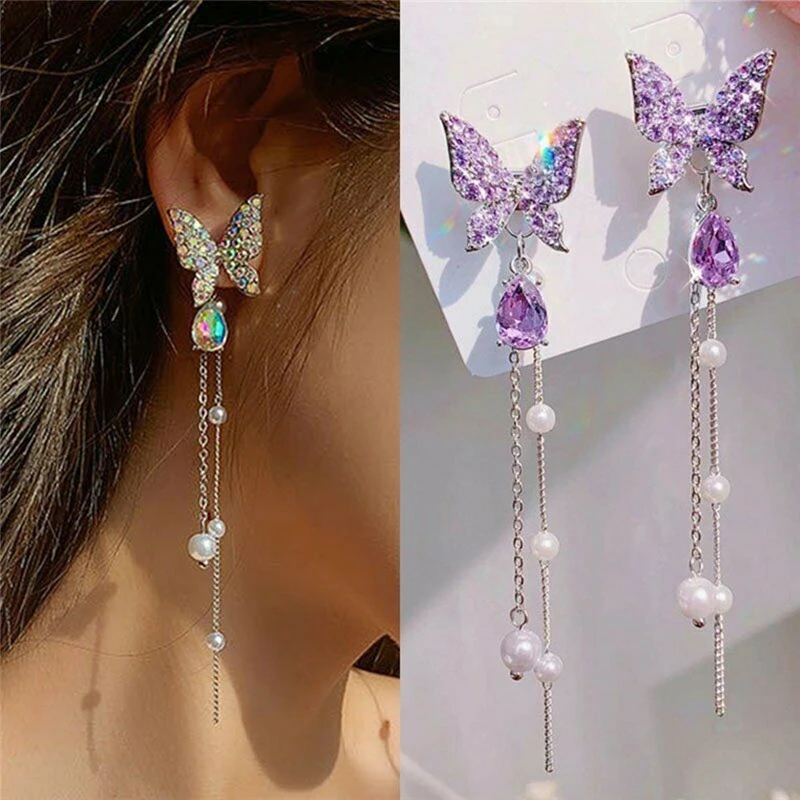 S925 Silver Needle Fashion Long Fringed Rhinestone Earrings