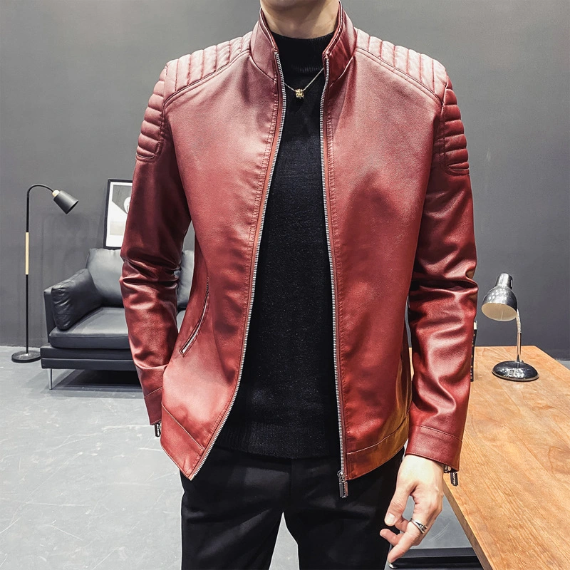 Korean Style Slim Casual PU Leather Jacket