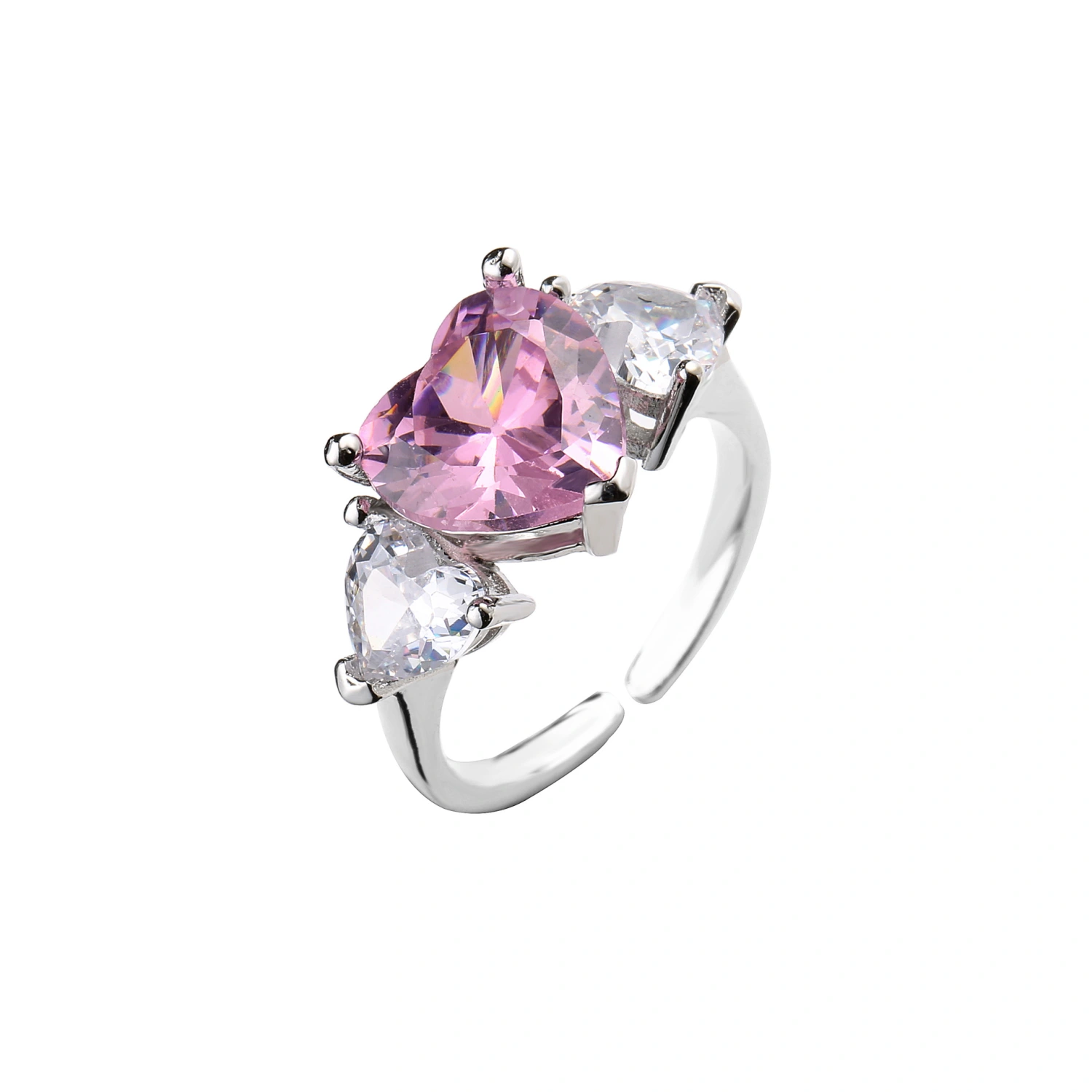 Women's Heart Shaped Zircon Earrings Adjustable Ring