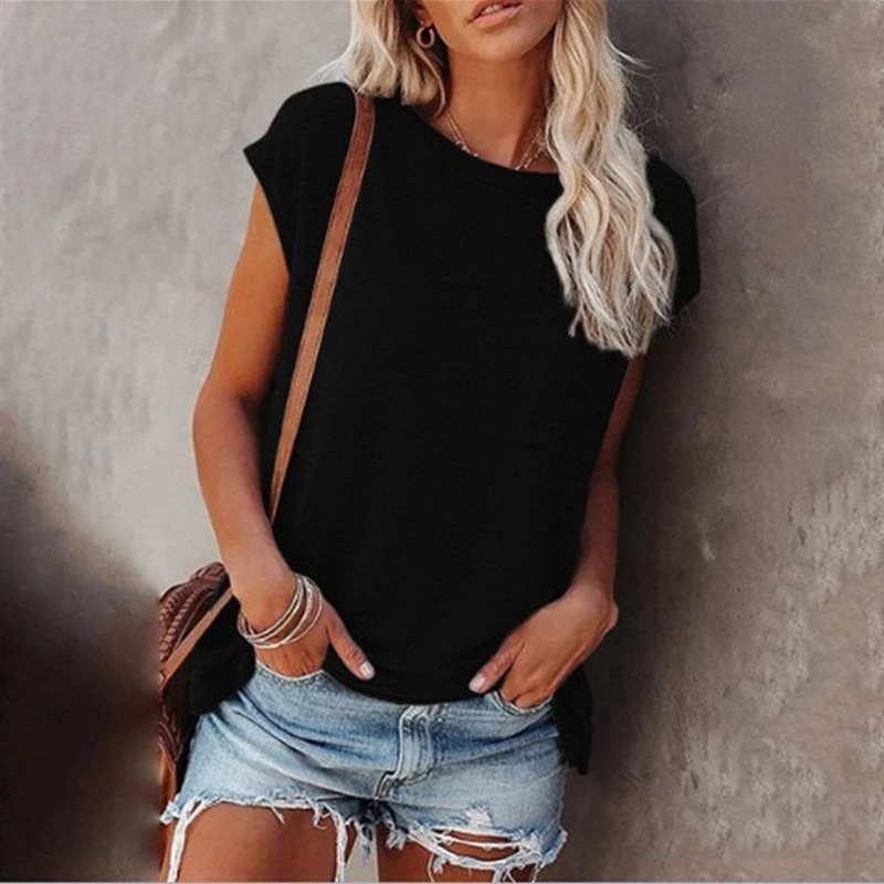 Women's Pocket Strapless Round Neck Short Sleeve Top