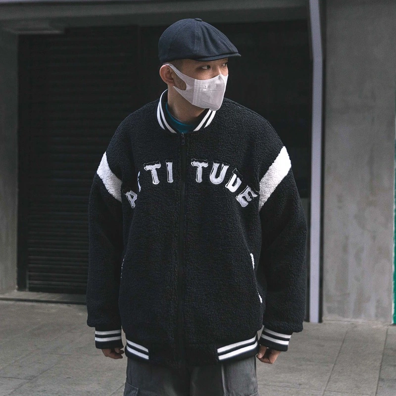 Men's Stand Collar Plush Embroidered Cotton Coat