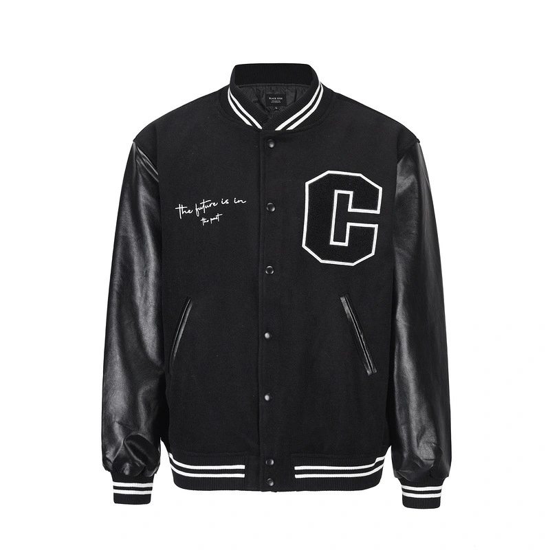 Embroidered Leather Patchwork Sports Casual Jacket Baseball Uniform