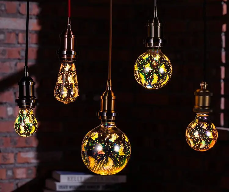 Edison Colorful 3D Glass Fireworks LED Nipple Bulb