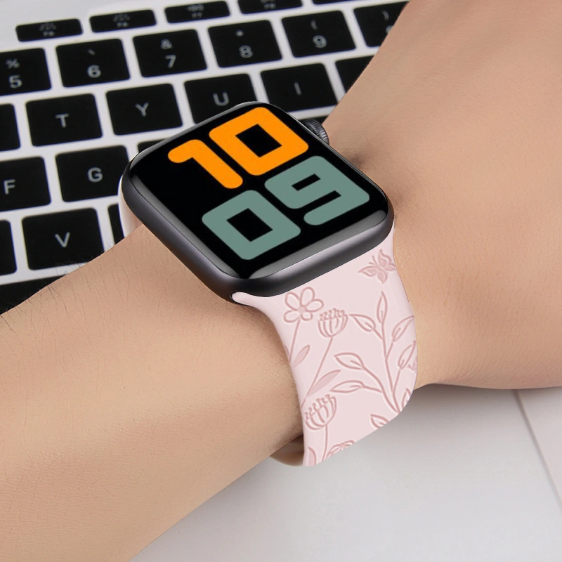 Watch Embossed Laser Engraved Silicone Solid Color Strap