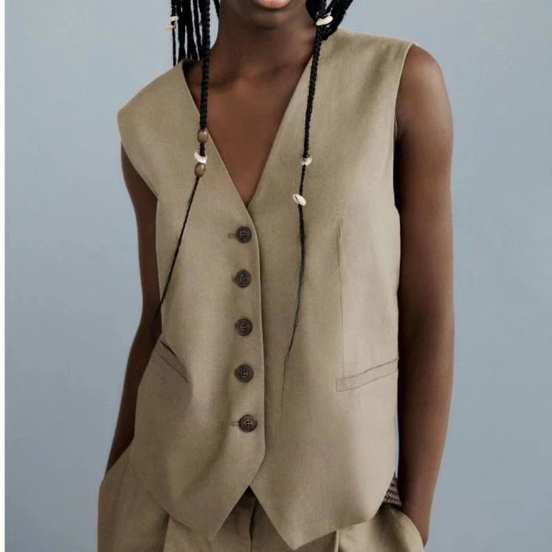 Mix And Match New Women's Fitted Linen Suit Vest