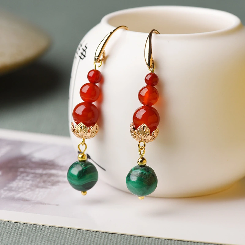 Women's National Fashion Simple Elegant Retro Red Agate Earrings