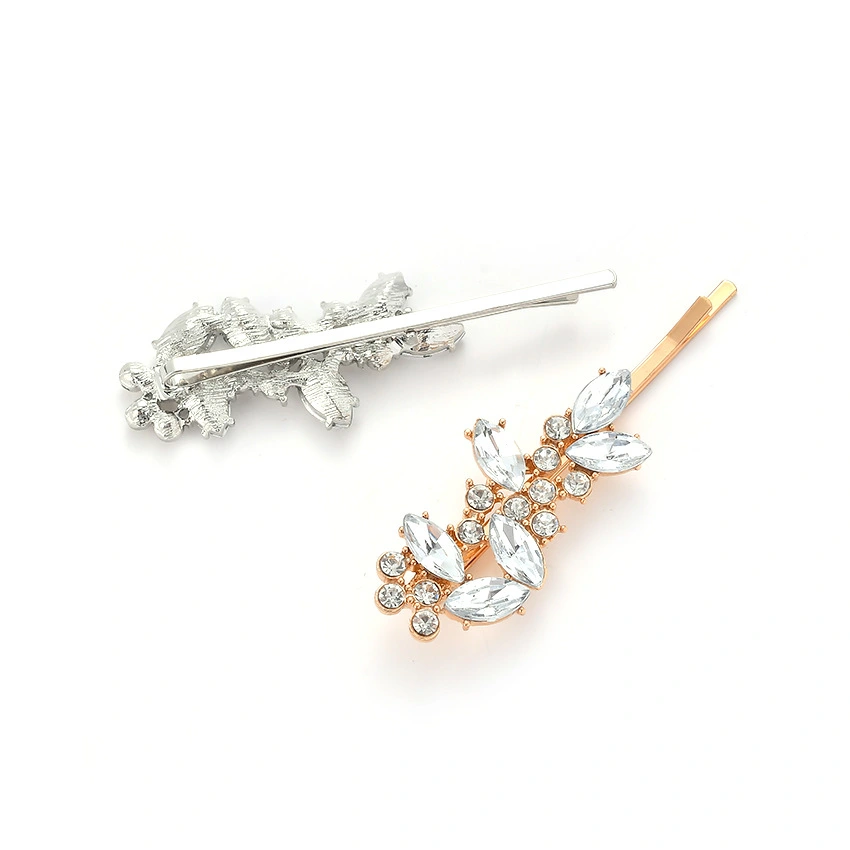 European And American Small Fragrant Style Diamond Leaf Hairpin Rhinestone Word Clip