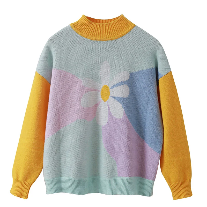 Girls sense flowers color soft thick loose loose sweater winter new style
