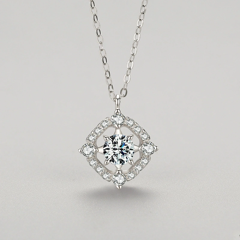 S925 Sterling Silver Full Diamond Geometric Pendant Necklace