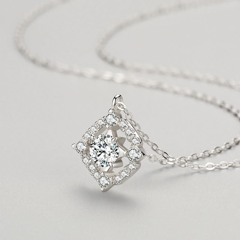 S925 Sterling Silver Full Diamond Geometric Pendant Necklace