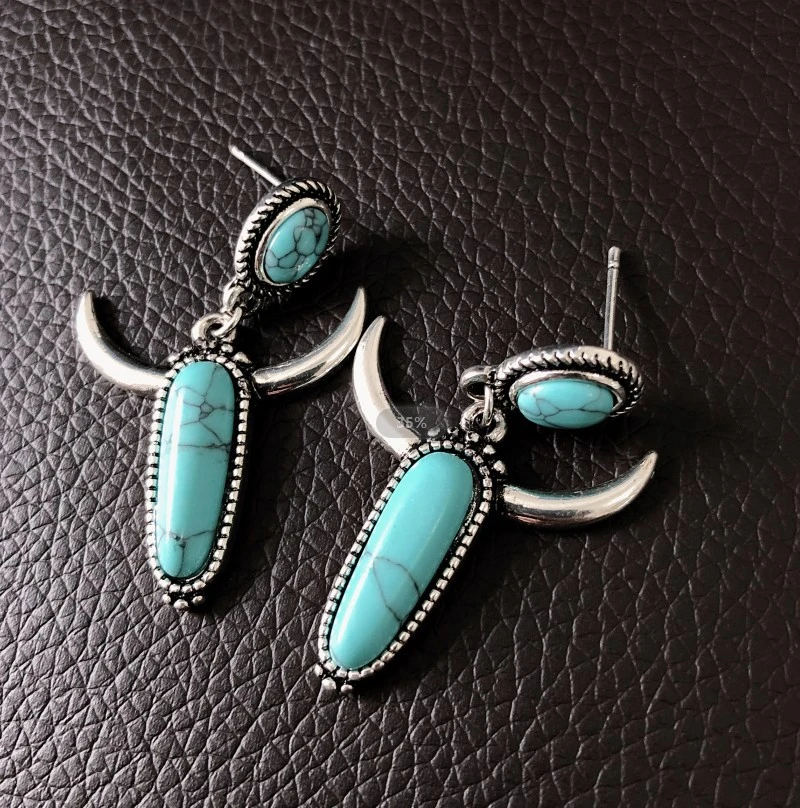 Vintage S925 Silver Plated Turquoise Horn Earrings