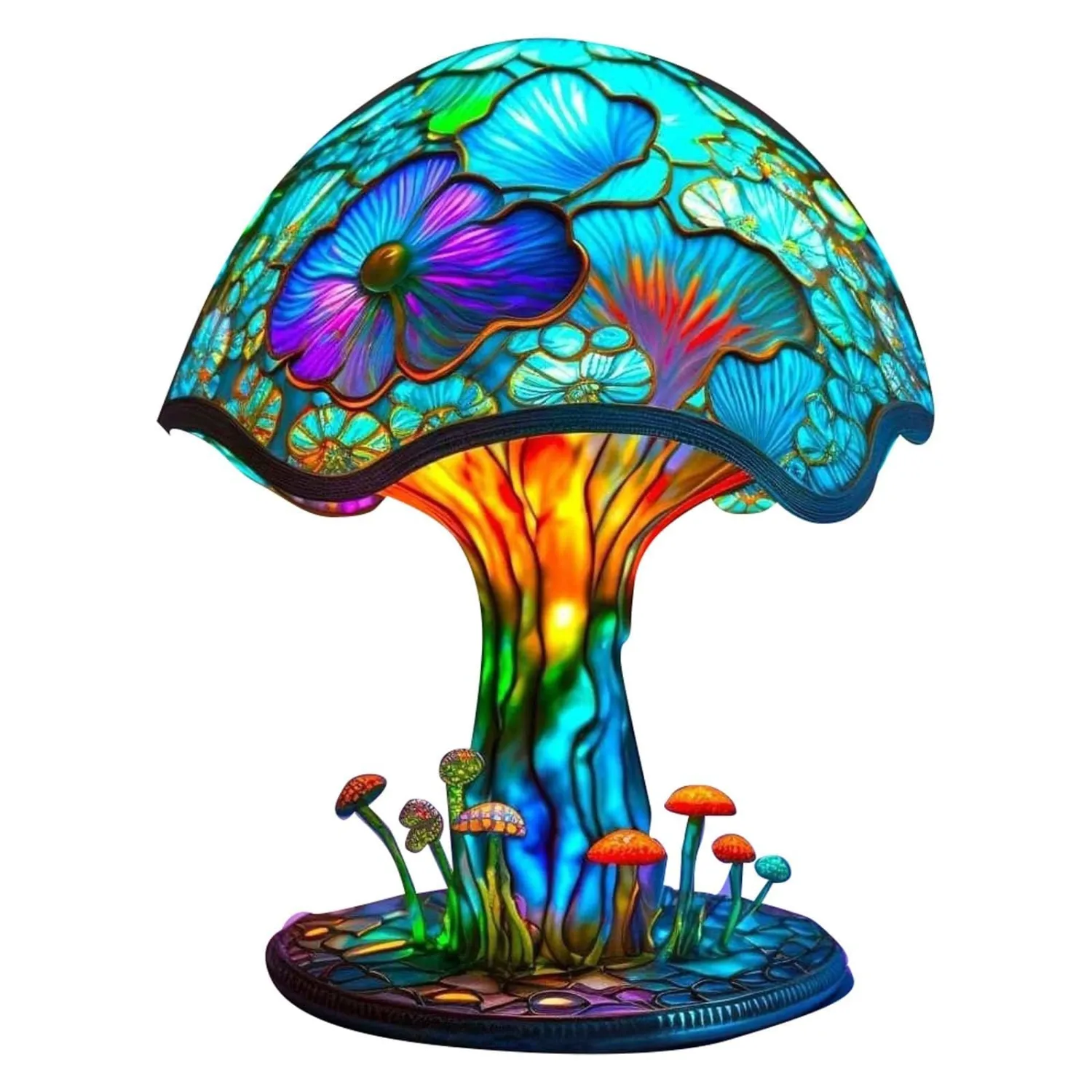 Painting Mushroom Table Lamp, 5.9 Inch Hight Stained Plant Series Night Light, Bohemian Resin Mushroom Decorative Bedside Lamp for Bedroom Living Room Home Office Decor Gift