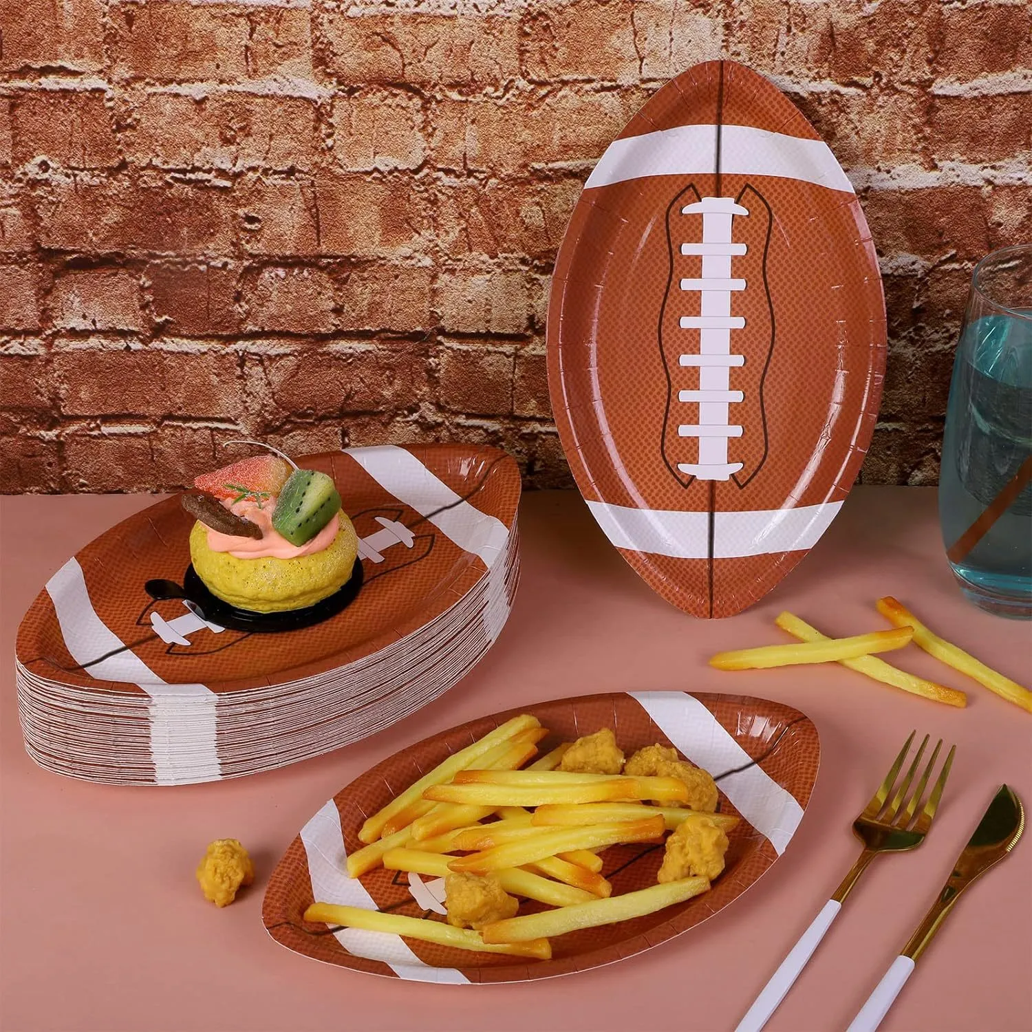 Football Serving Trays | 10 Pcs Plastic Football Snack Trays | Game Day Football Serveware | Tailgate Party Serving Platter | Football Party Decorations | Reusable Big Game Chip Trays,S