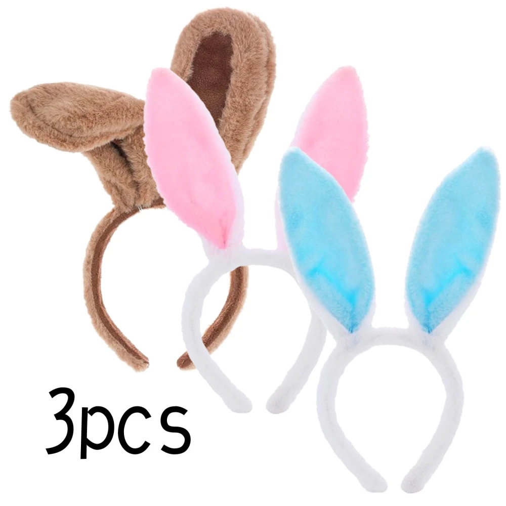 Easter Plush Rabbit Ears Headband Rabbit Ears Accessories Easter Cosplay Party Hair Styling Costume Dress Up for Kids Girls Women,Khaki+Blue+Pink