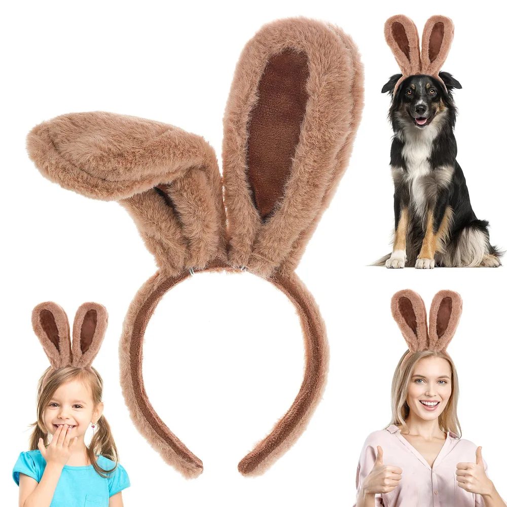 Easter Plush Rabbit Ears Headband Rabbit Ears Accessories Easter Cosplay Party Hair Styling Costume Dress Up for Kids Girls Women,1 Pcs Khaki