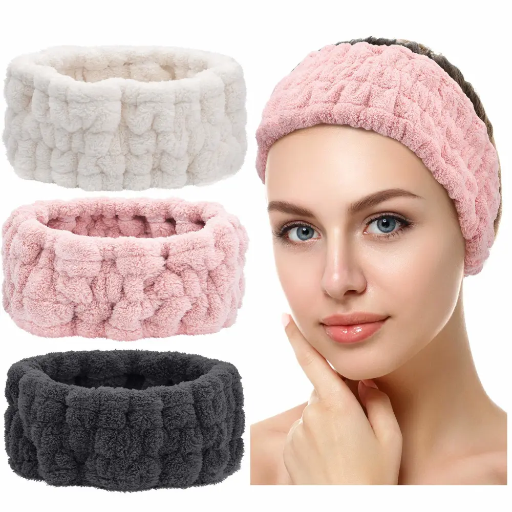 Spa Facial Headband Adjustable Towel Headband Make Up Wrap Head Band for Face Washing, Shower, Yoga Sports 3 Pack