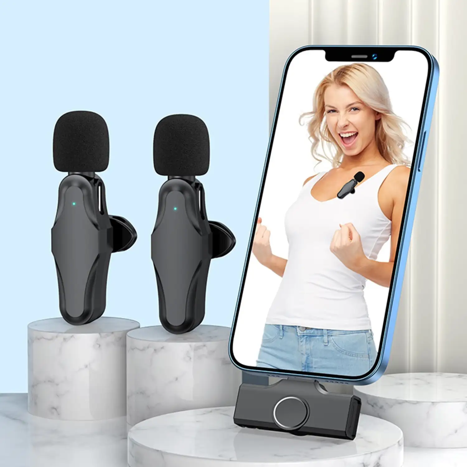 K10 Wireless Microphone Clip-on Mic Plug & Play Type-C for Phone Pad PC with Noise Cancelling for Vlog Gaming Streaming Podcasting Recording