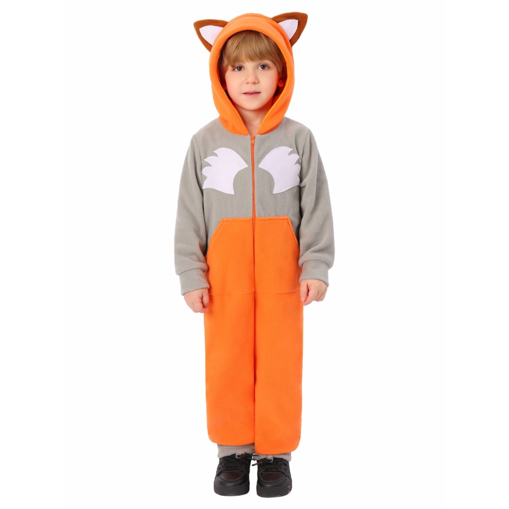 Fox Costume for Kids Deluxe Long Sleeve Zip Up Jumpsuit with Long Tail