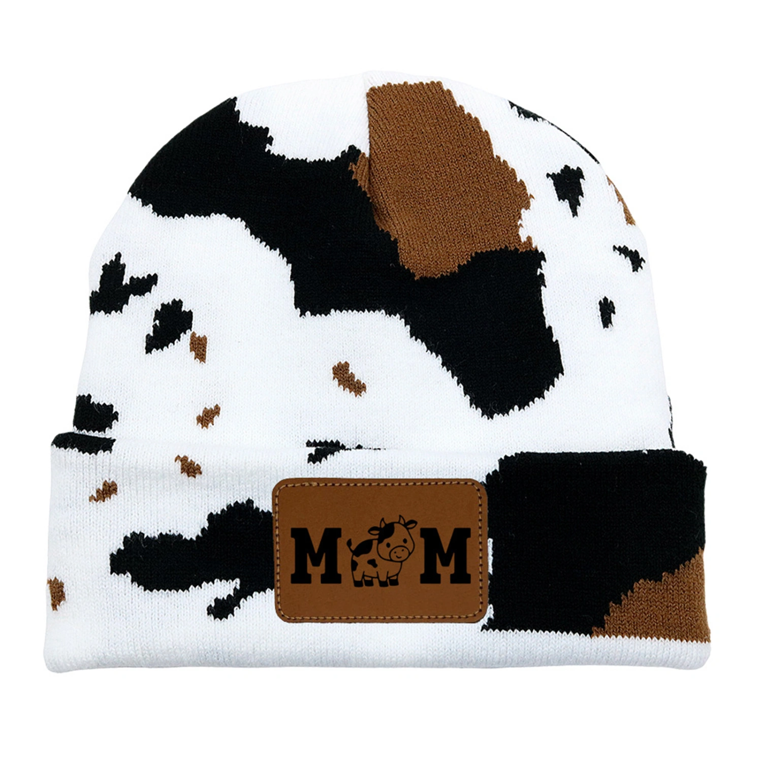 Adult Knit Beanie Hat Winter Cow Print Hats Cuffed Slouchy Ski Cap