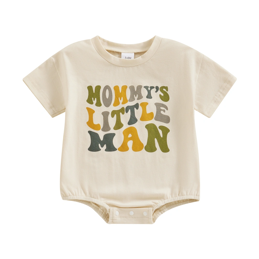 Baby Boy Romper, Short Sleeve Crew Neck Letters Print Summer Bodysuit