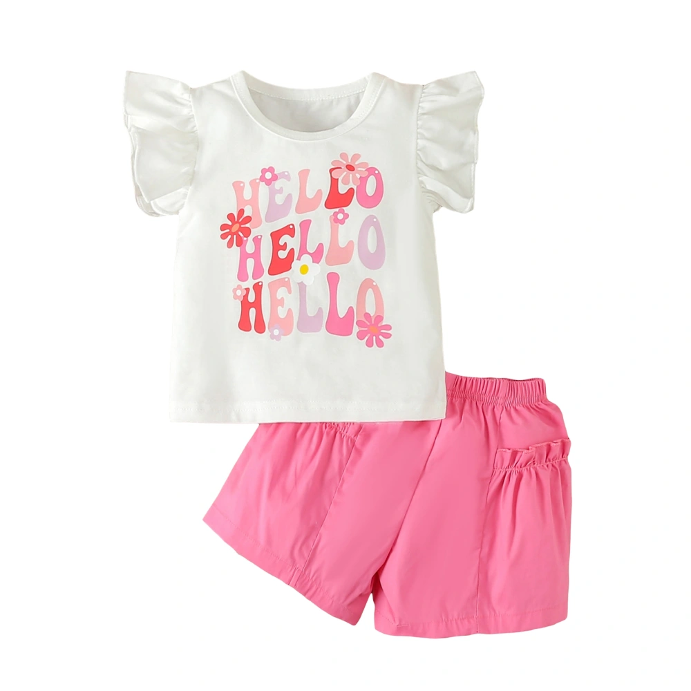 Girl Summer Clothes Letter&Flower Print Flying Sleeve T-Shirt Shorts