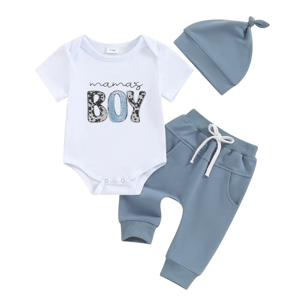 Baby Boys Outfit, Letters Print Short Sleeve Romper Pants Hat